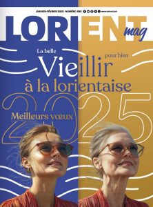 première de couverture du magazine lorient mag avec une partie violette et une partie dorée avec deux visages de femmes